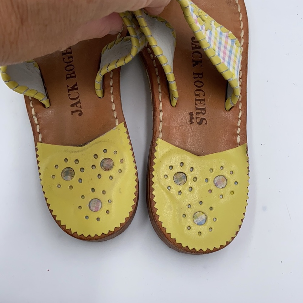 Euc Jack Rogers pastel plaid whipstitch sandals 5 - Picture 6 of 9